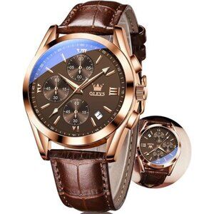 Men's Watches Brown Leather with Date,Casual Watches for Men,Large Face